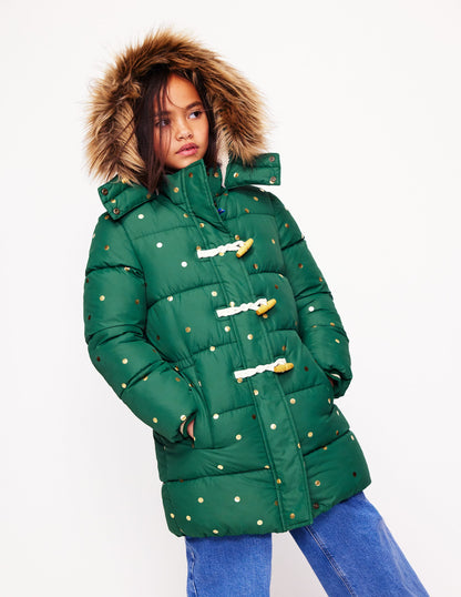 Longline Padded Coat-Jewel Green Gold Foil Confetti-3