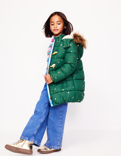 Longline Padded Coat-Jewel Green Gold Foil Confetti-4