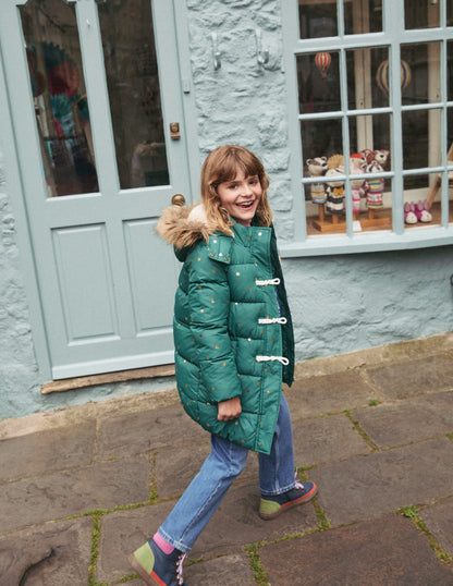 Longline Padded Coat-Jewel Green Gold Foil Confetti-11