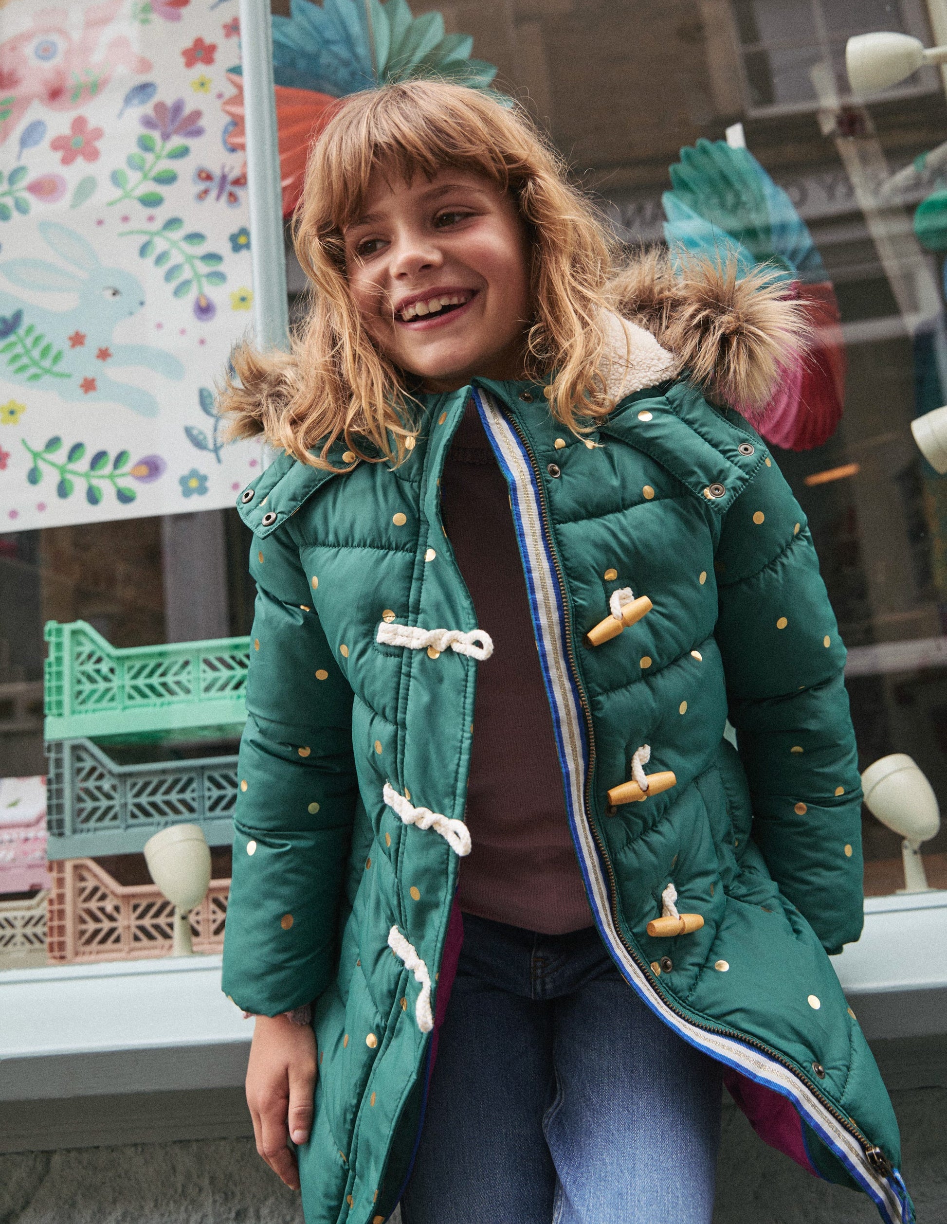 Longline Padded Coat-Jewel Green Gold Foil Confetti-12
