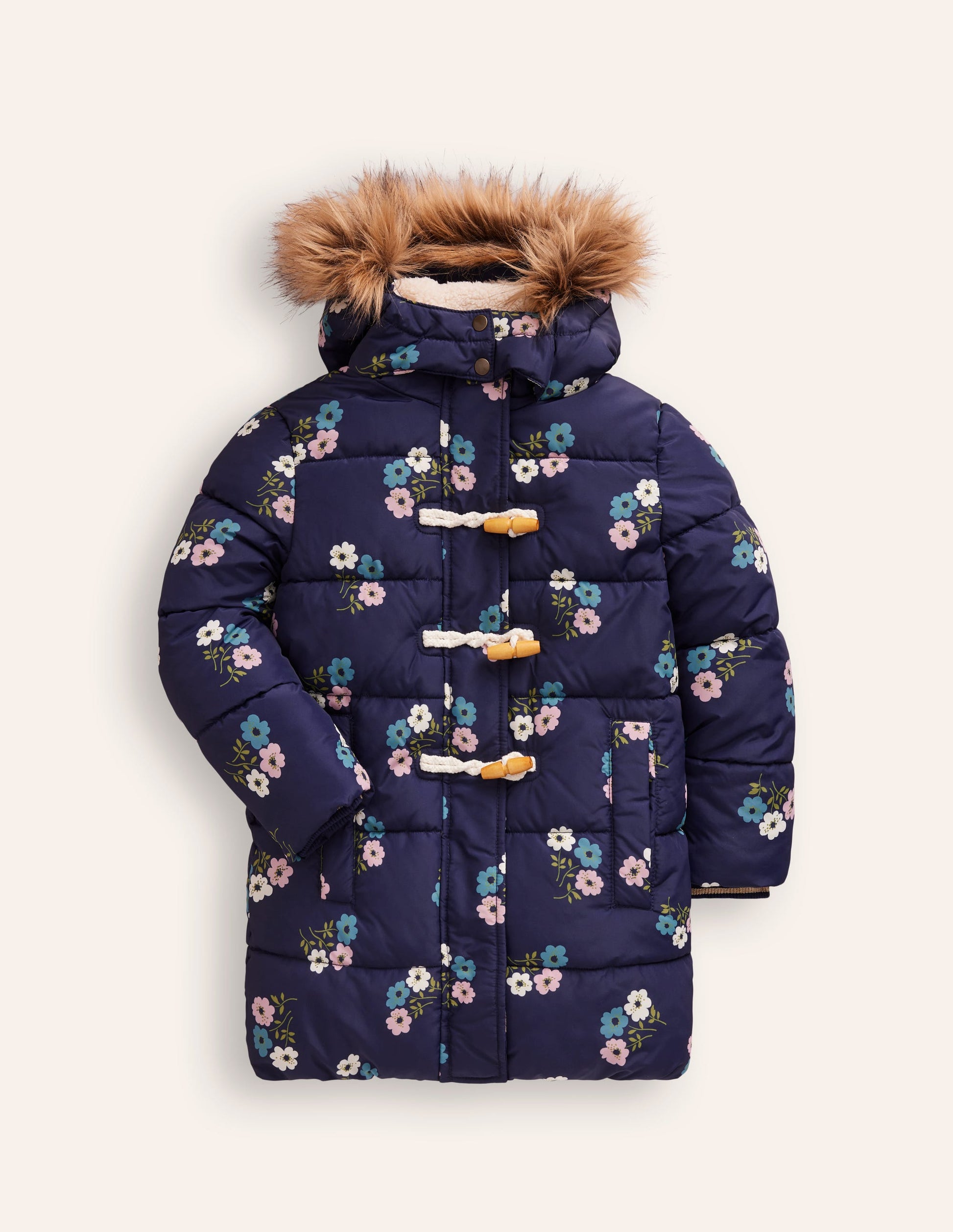 Longline Padded Coat-College Navy Posy-4