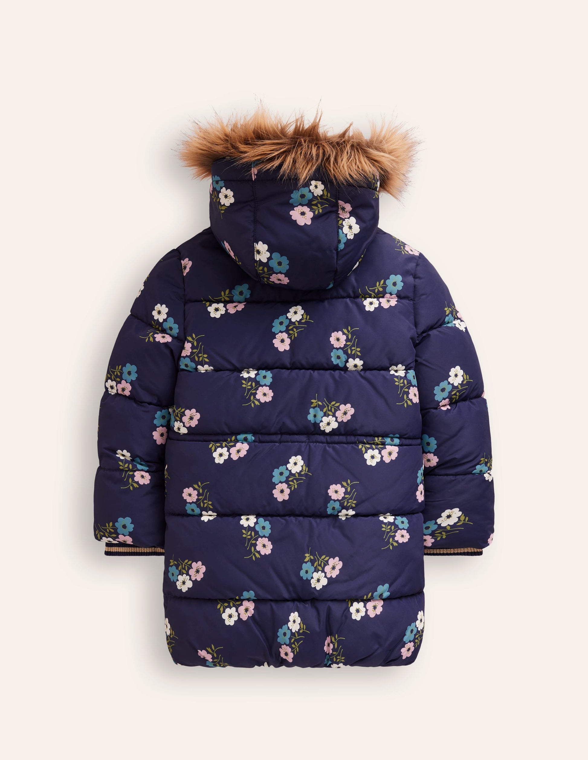 Longline Padded Coat-College Navy Posy-5