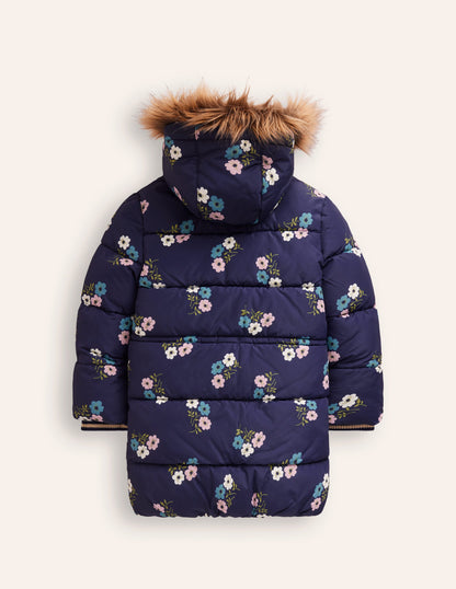 Longline Padded Coat-College Navy Posy-5