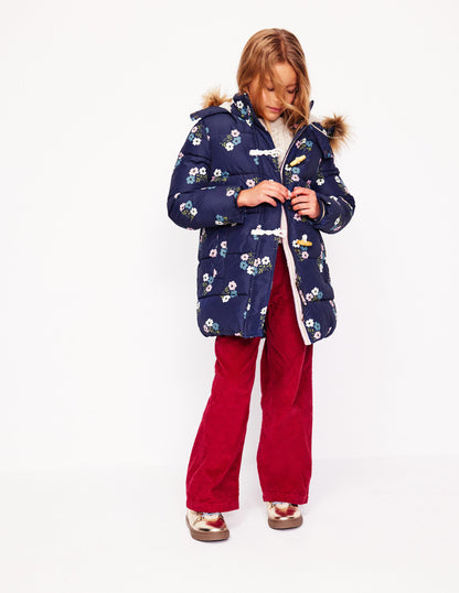 Longline Padded Coat-College Navy Posy-1