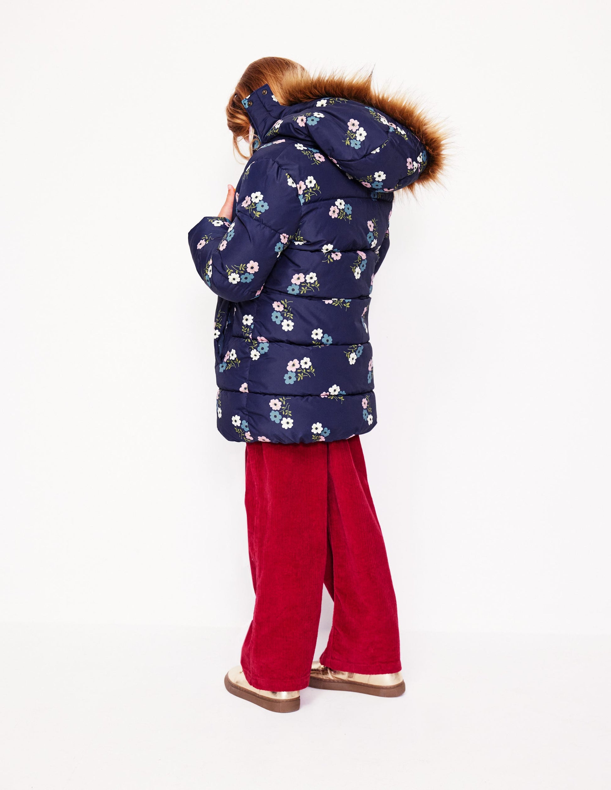 Longline Padded Coat-College Navy Posy-3