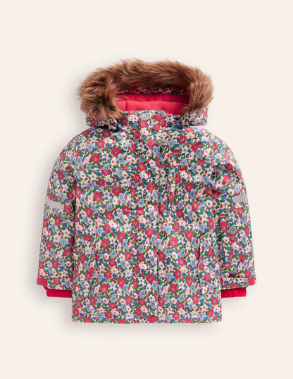 All-Weather Waterproof Coat-Glacier Blue Winter Floral-1