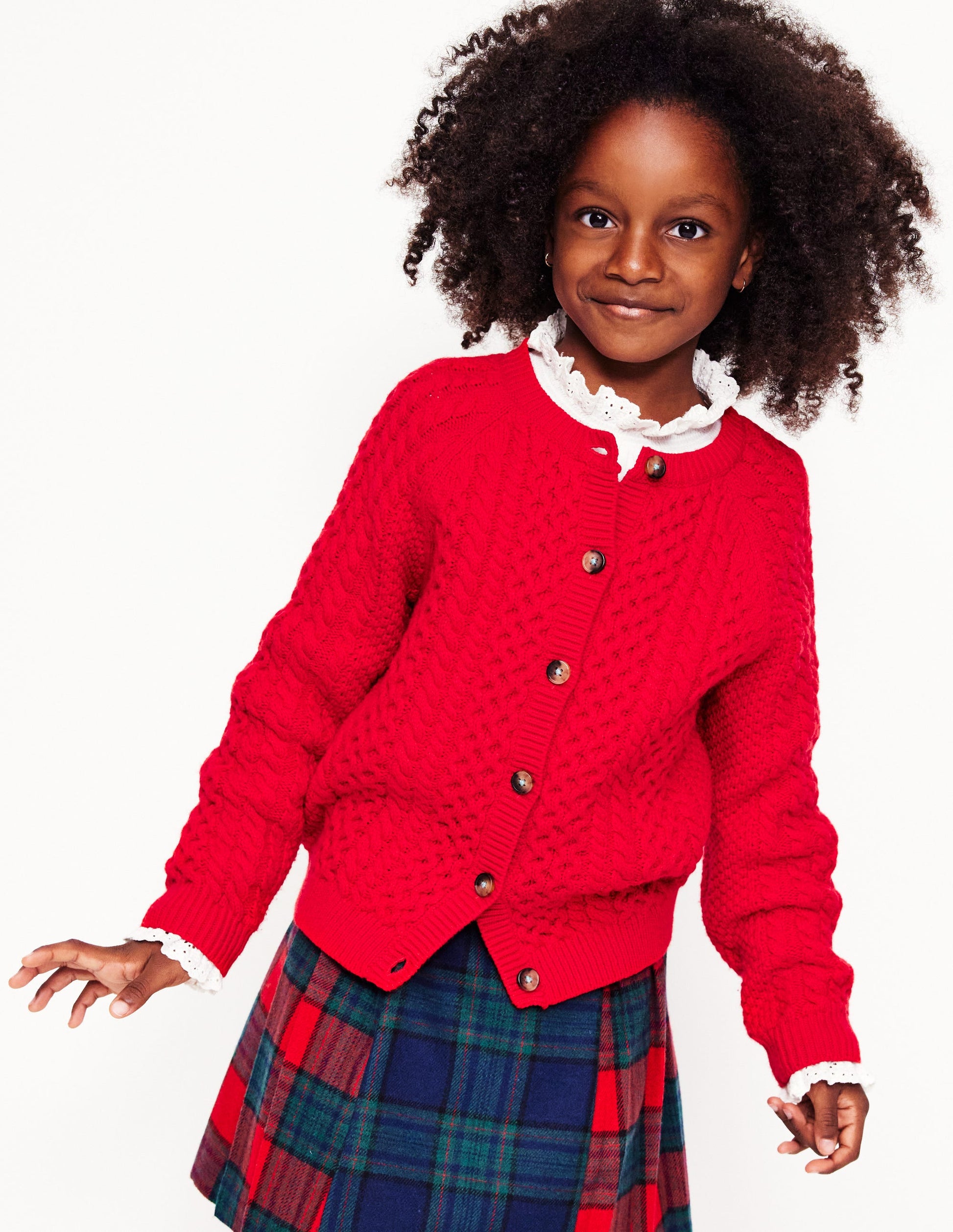 Heritage Cable Cardigan-Poppy Red-5