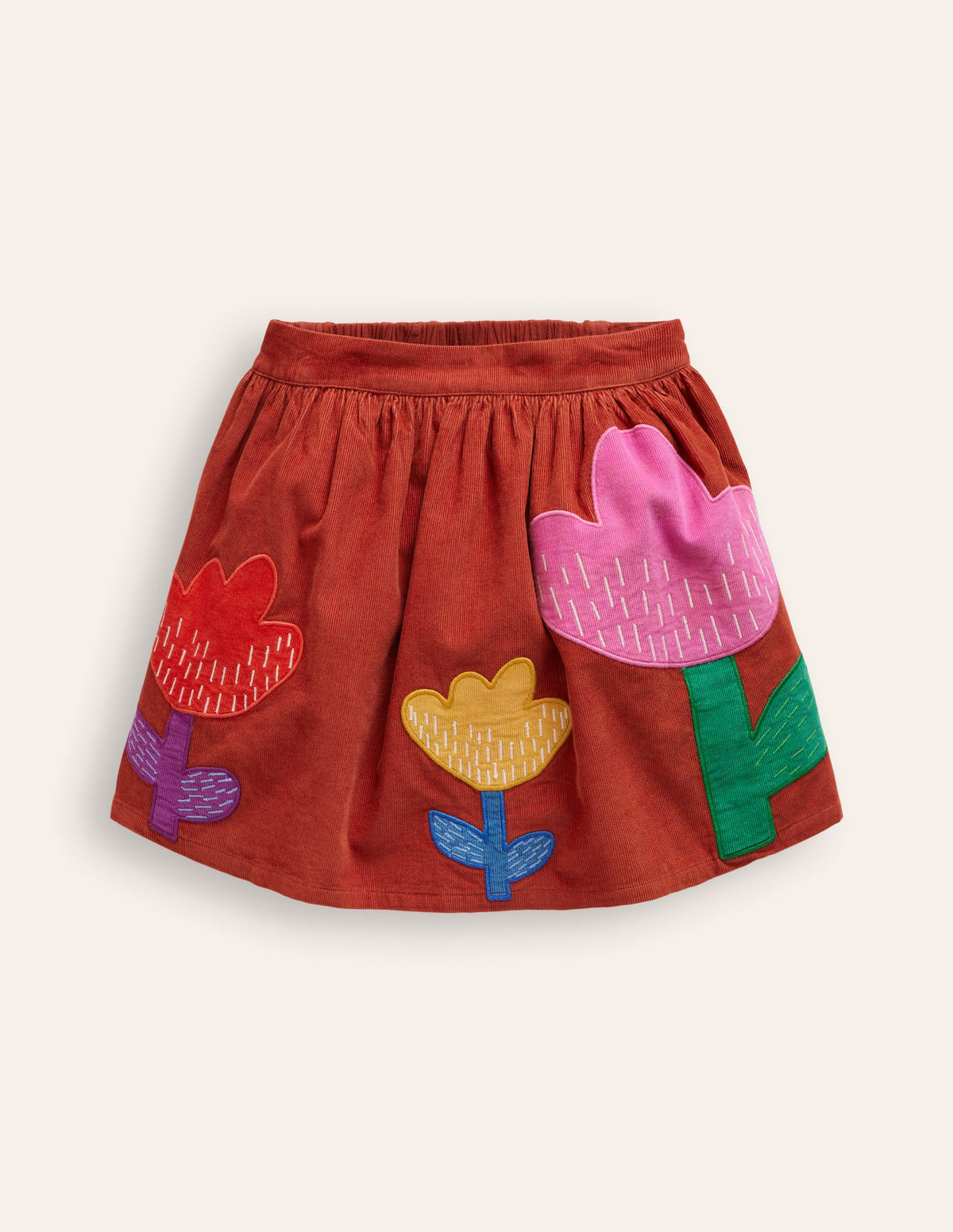Appliqué Skirt-Roasted Chestnut Tulip Cord - Image 1