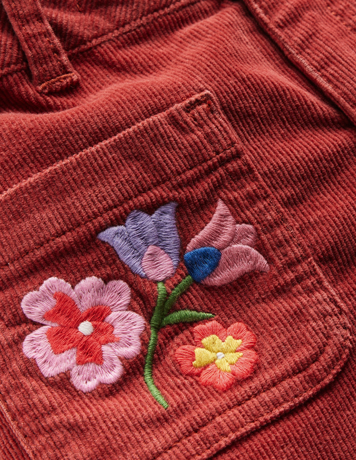 Kick Flare Trousers-Barn Red Floral Embroidery - Image 3