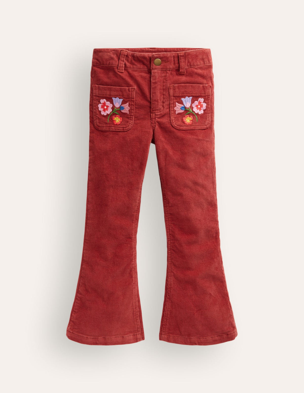Kick Flare Trousers-Barn Red Floral Embroidery-1
