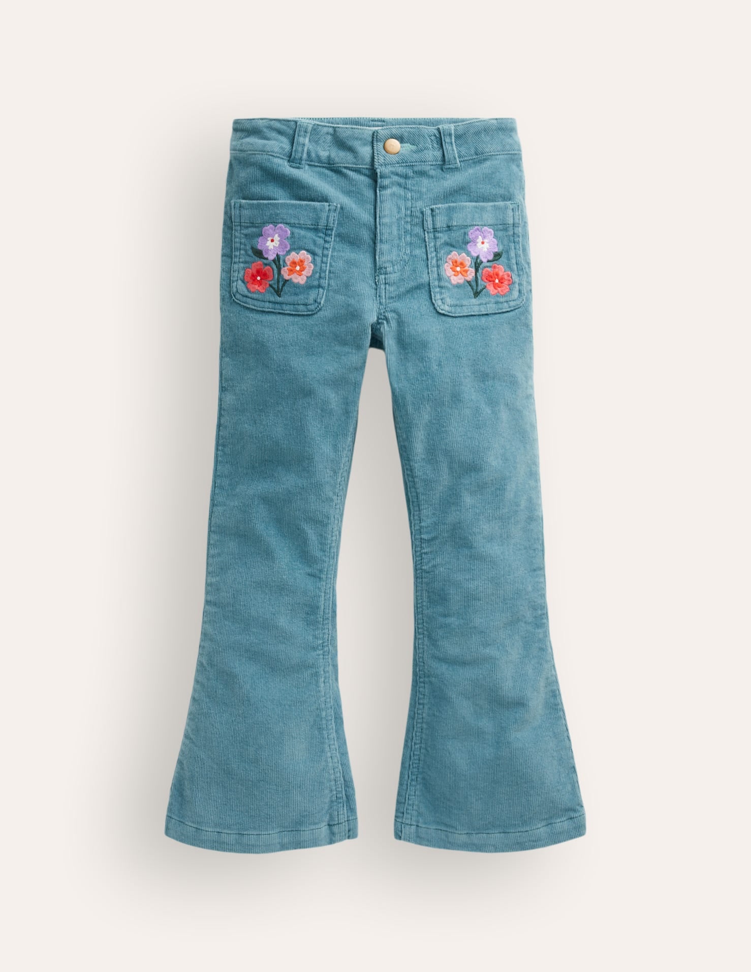 Kick Flare Trousers-Larkspur Floral Embroidery-1