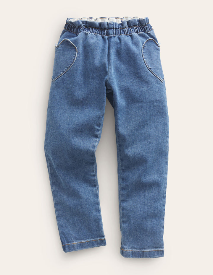Heart Pocket Pull On Trousers-Mid Vintage Denim
