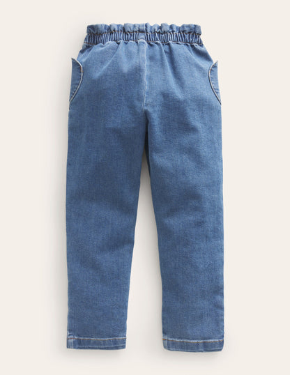 Heart Pocket Pull On Trousers-Mid Vintage Denim-2