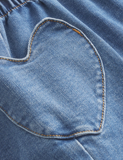 Heart Pocket Pull On Trousers-Mid Vintage Denim-3