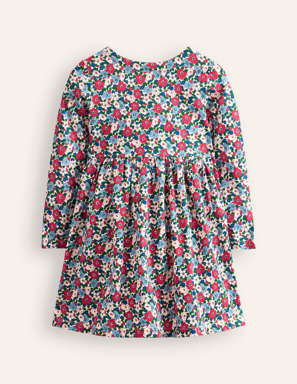 Long-Sleeved Fun Jersey Dress-Glacier Blue Winter Floral - Image 2
