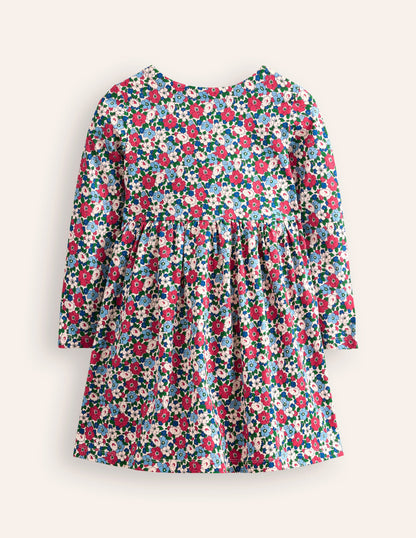 Long-Sleeved Fun Jersey Dress-Glacier Blue Winter Floral-2