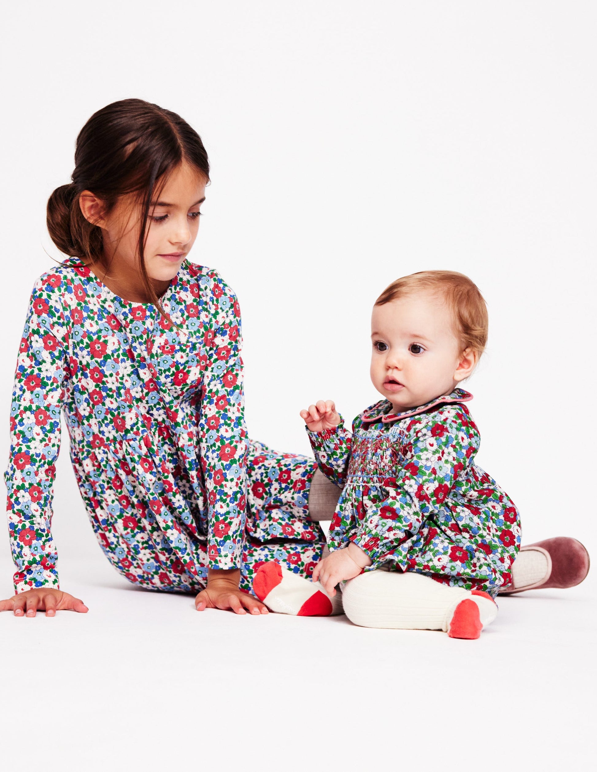 Long-Sleeved Fun Jersey Dress-Glacier Blue Winter Floral-5