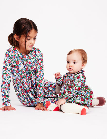 Long-Sleeved Fun Jersey Dress-Glacier Blue Winter Floral-5