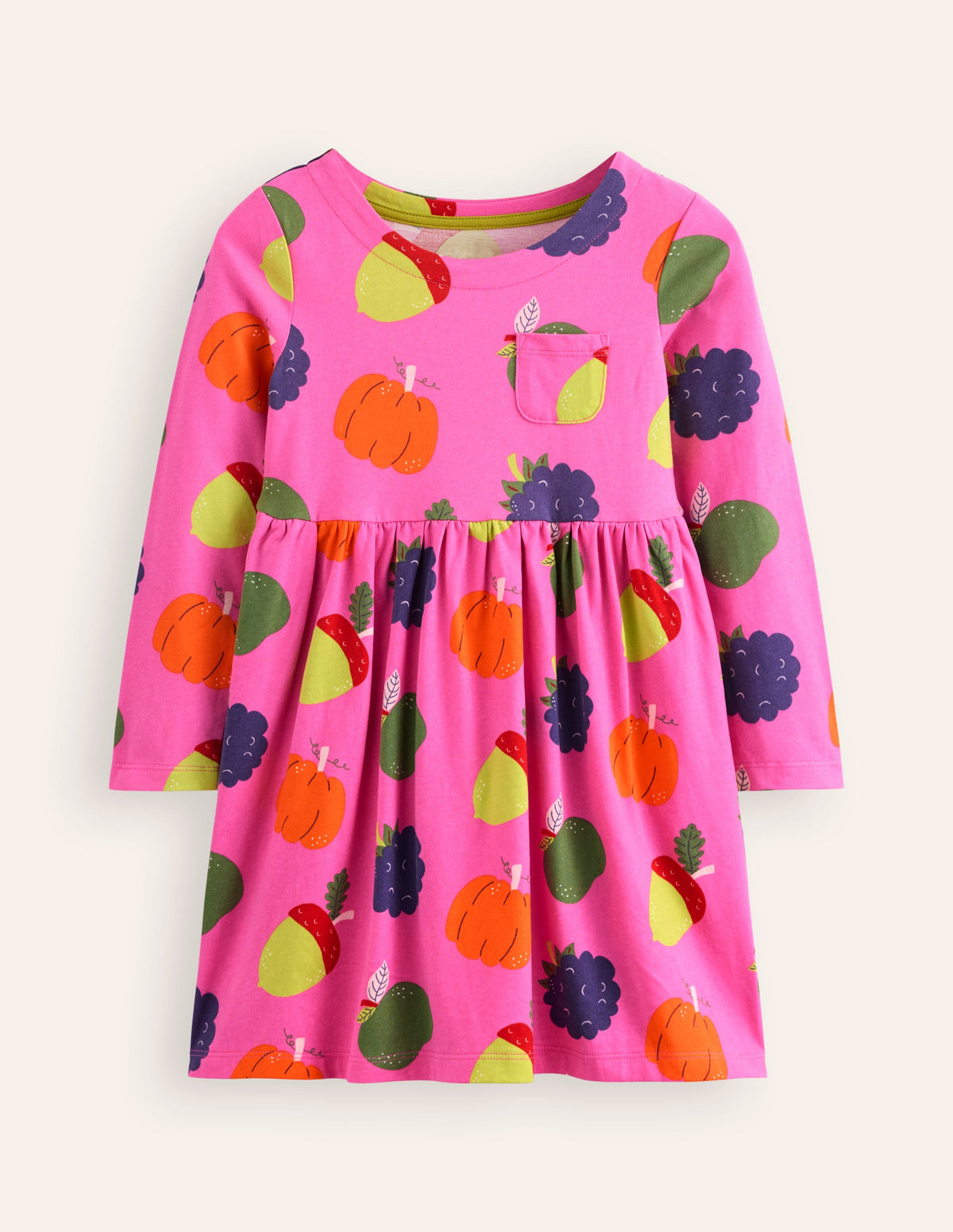 Long-Sleeved Fun Jersey Dress-Tickled Pink Autumn Friends-1