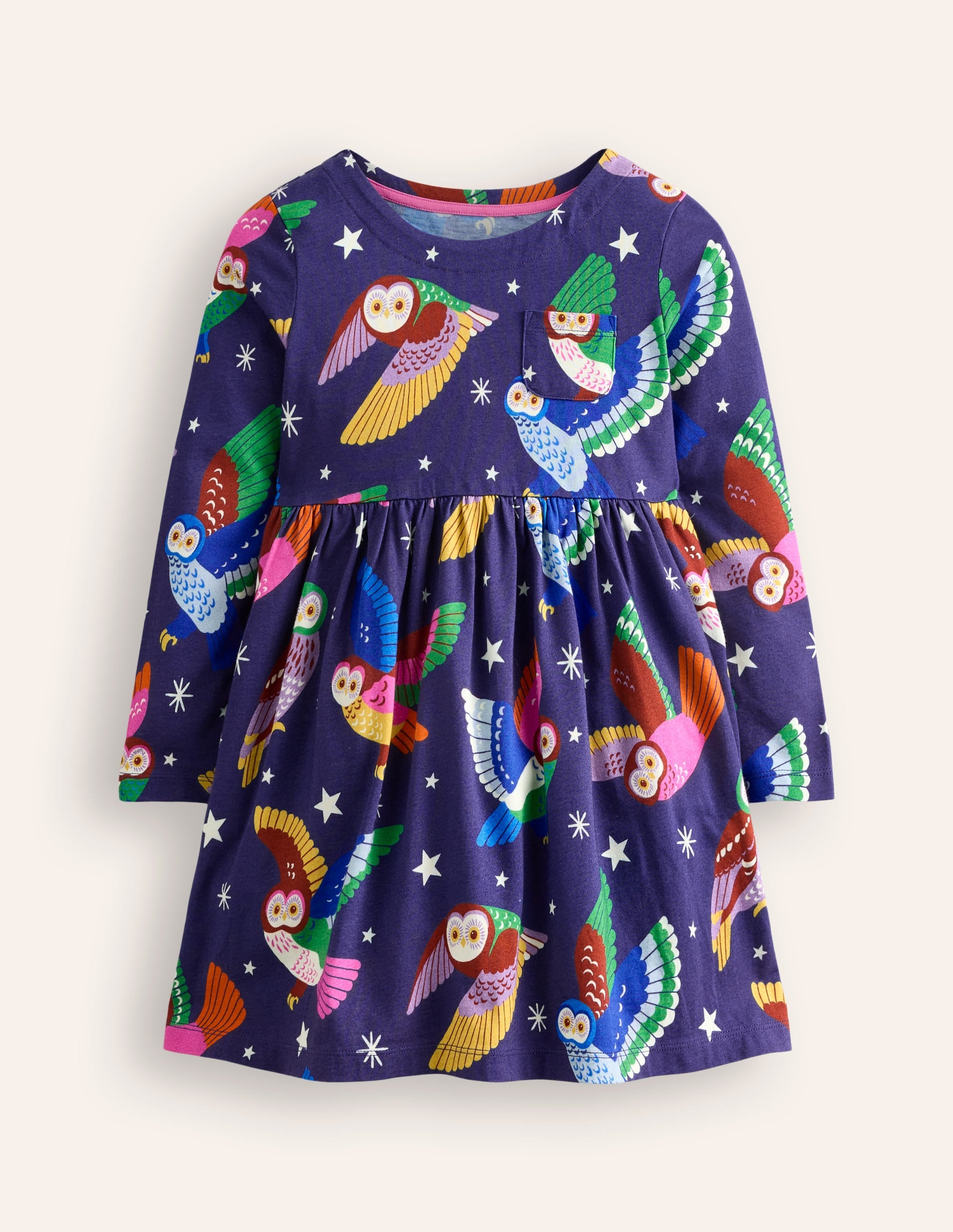 Long-Sleeved Fun Jersey Dress-College Navy Owls - Image 1