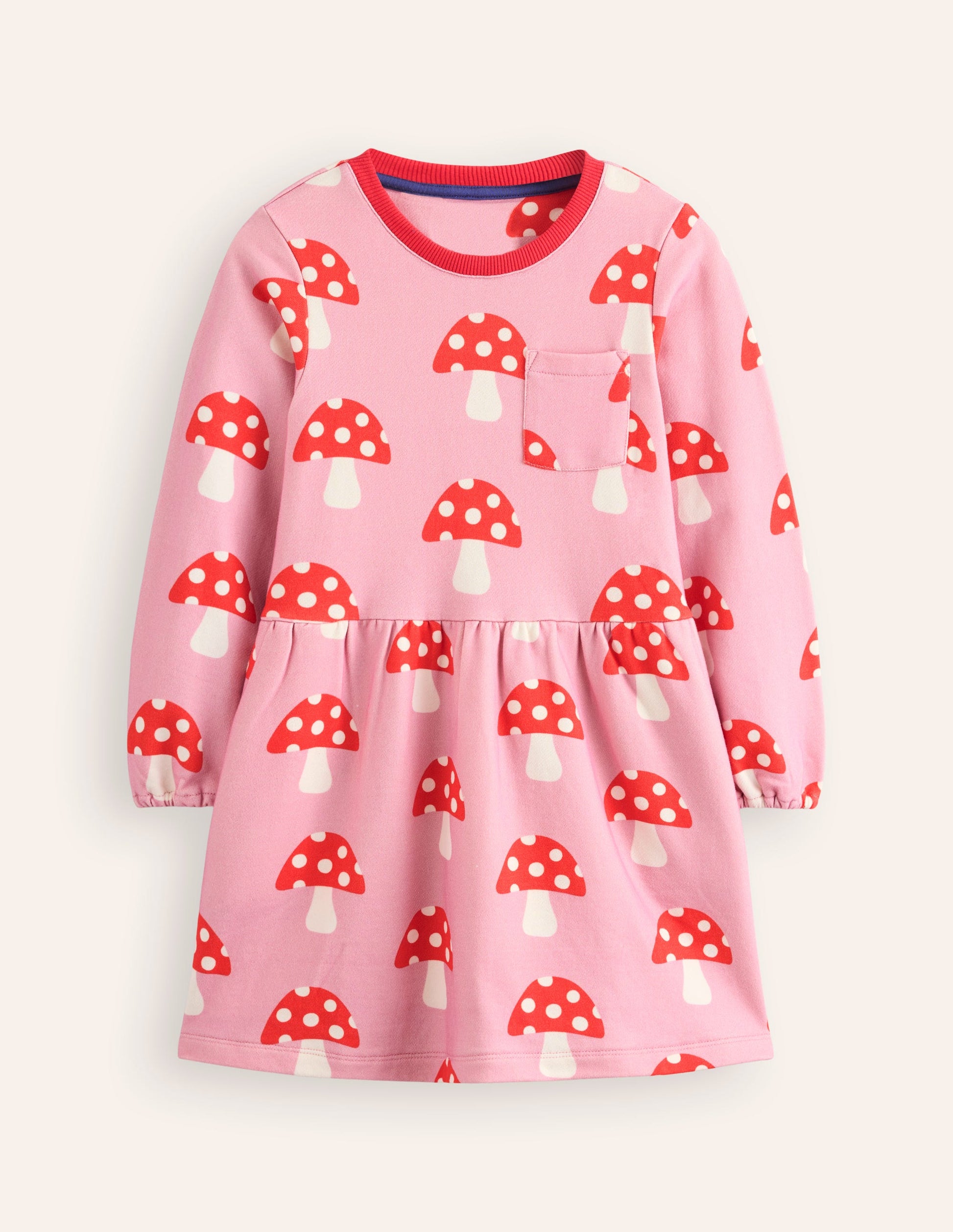 Loopback Sweatshirt Dress-Vintage Pink Toadstools-1