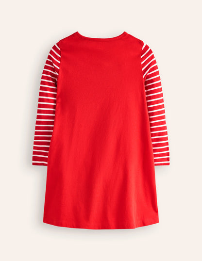 Elsie Big Appliqué Dress-Poppy Red Peeping Friends-3