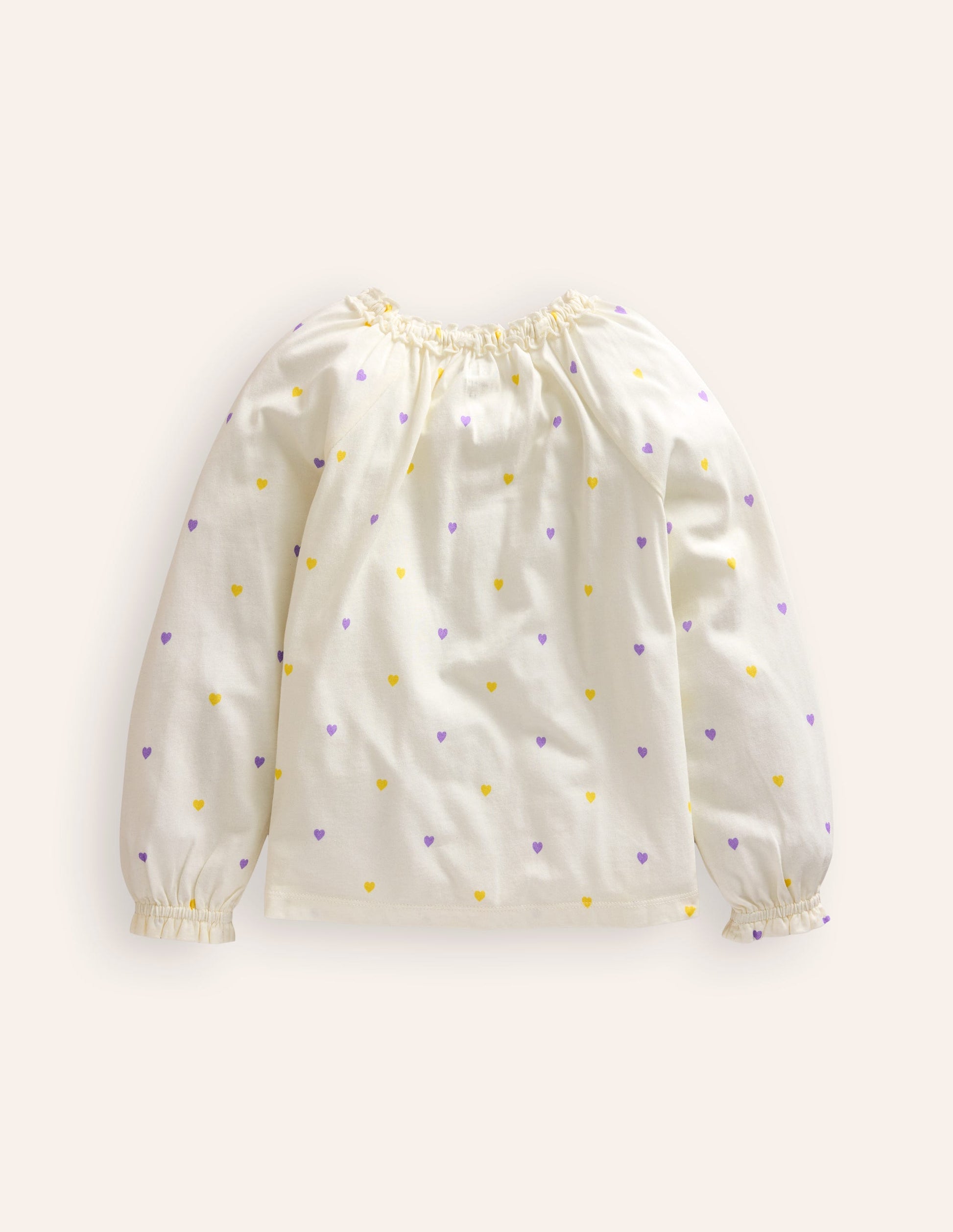 Frill Neck Jersey Blouse-Ivory Little Hearts-2