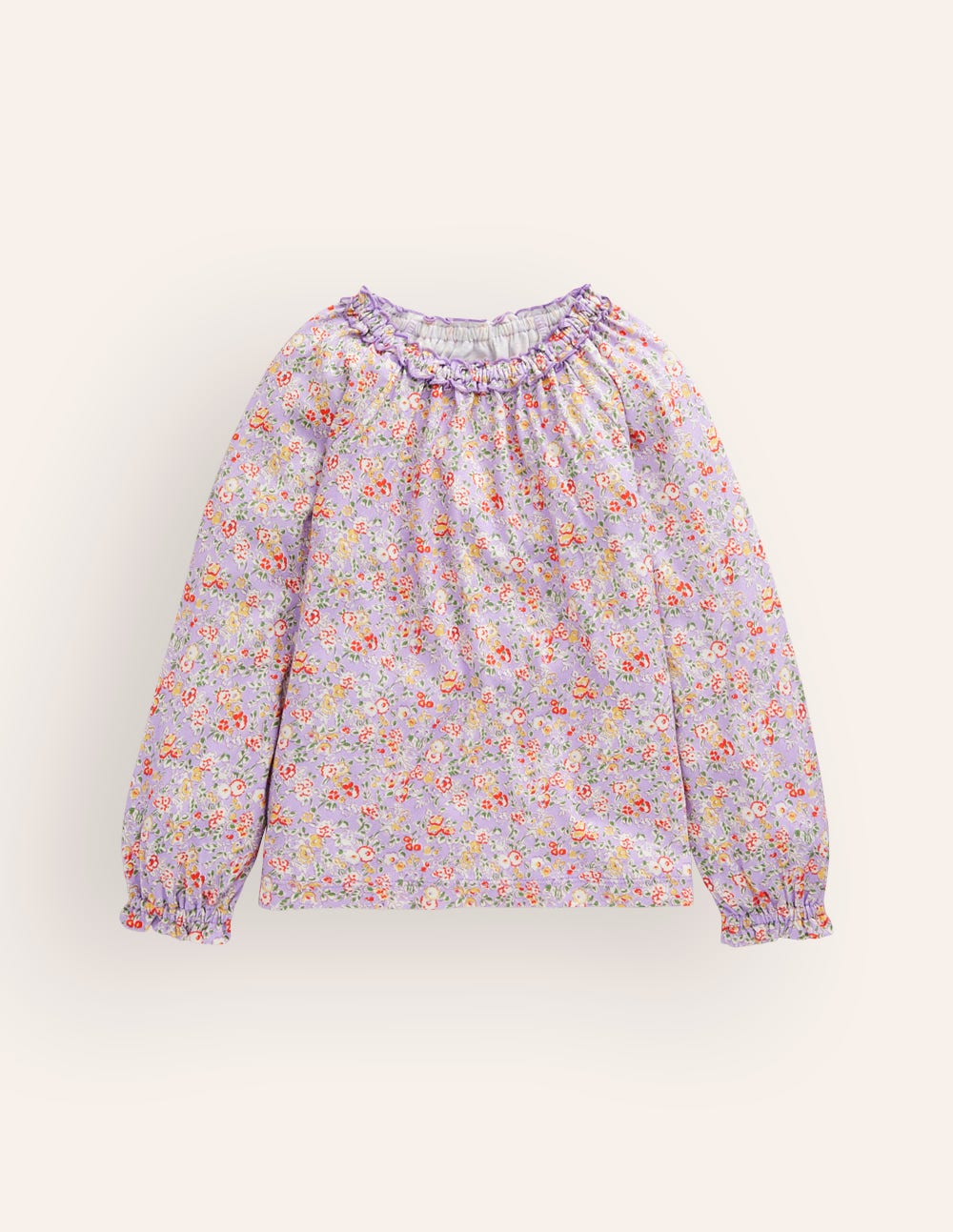 Frill Neck Jersey Blouse-Lilac Vintage Floral - Image 1