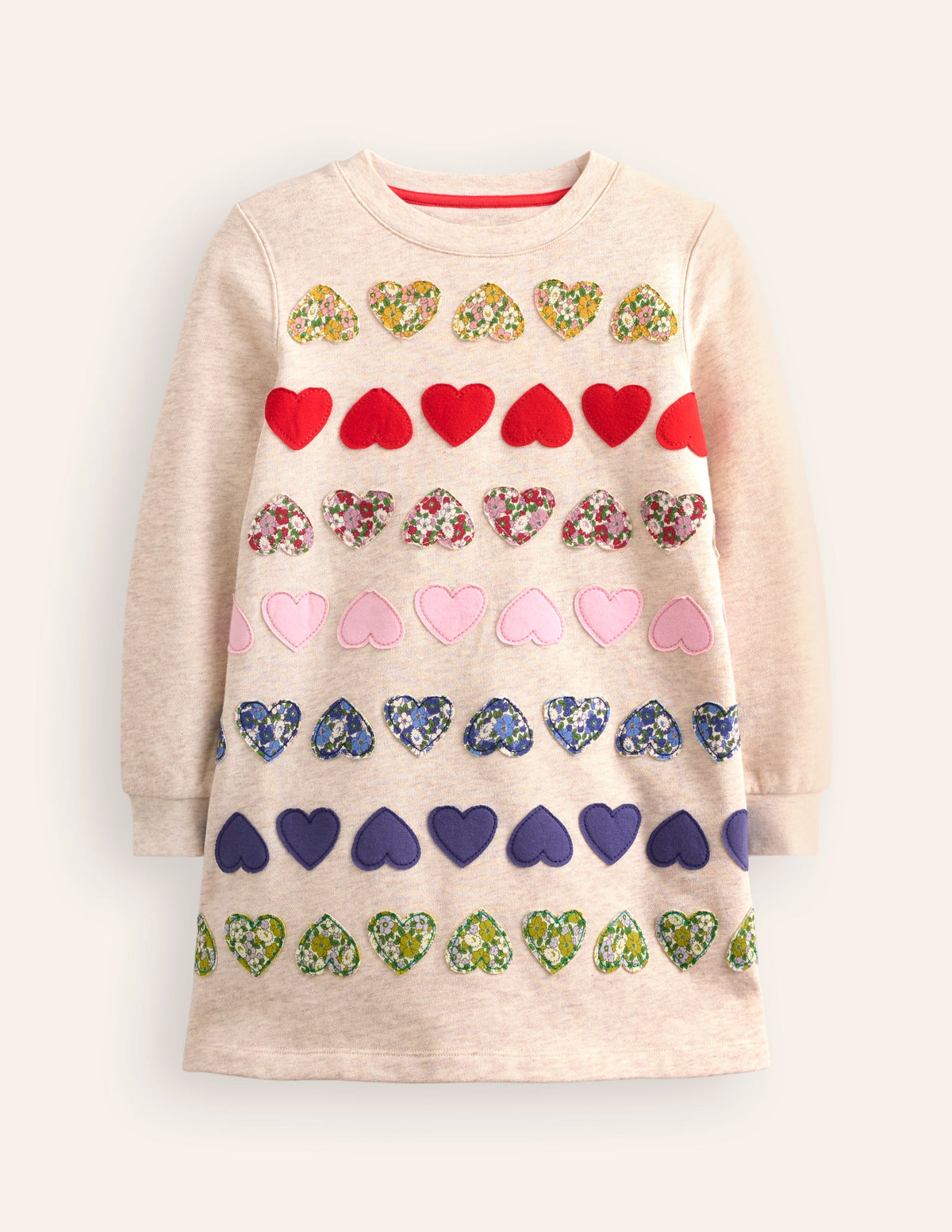 Sweatshirt Appliqué Dress-Oatmeal Marl Heart-1
