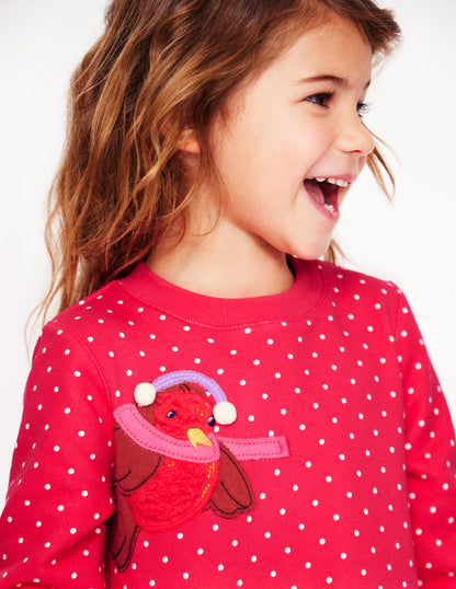 Sweatshirt Appliqué Dress-Rose Pink Pin Spot Animals-3