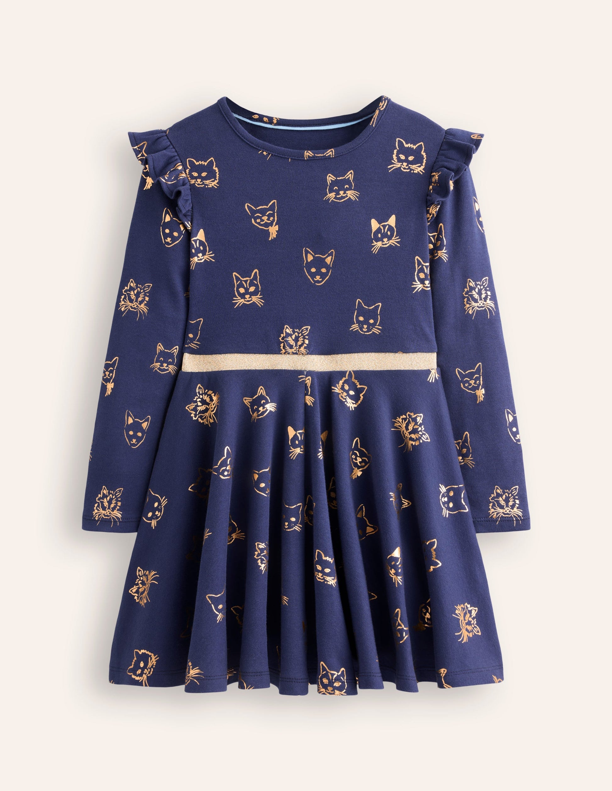 Mabel Twirly Ballerina Dress-College Navy Gold Foil Cats-3