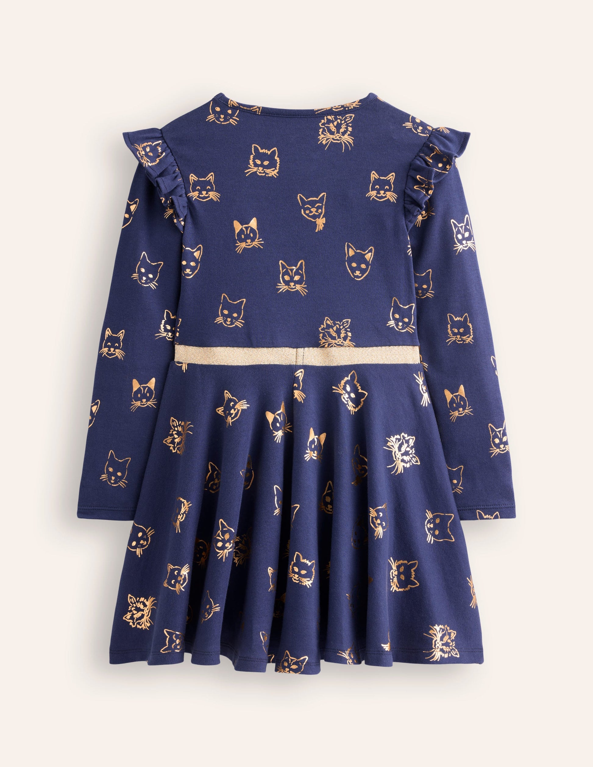 Mabel Twirly Ballerina Dress-College Navy Gold Foil Cats-4