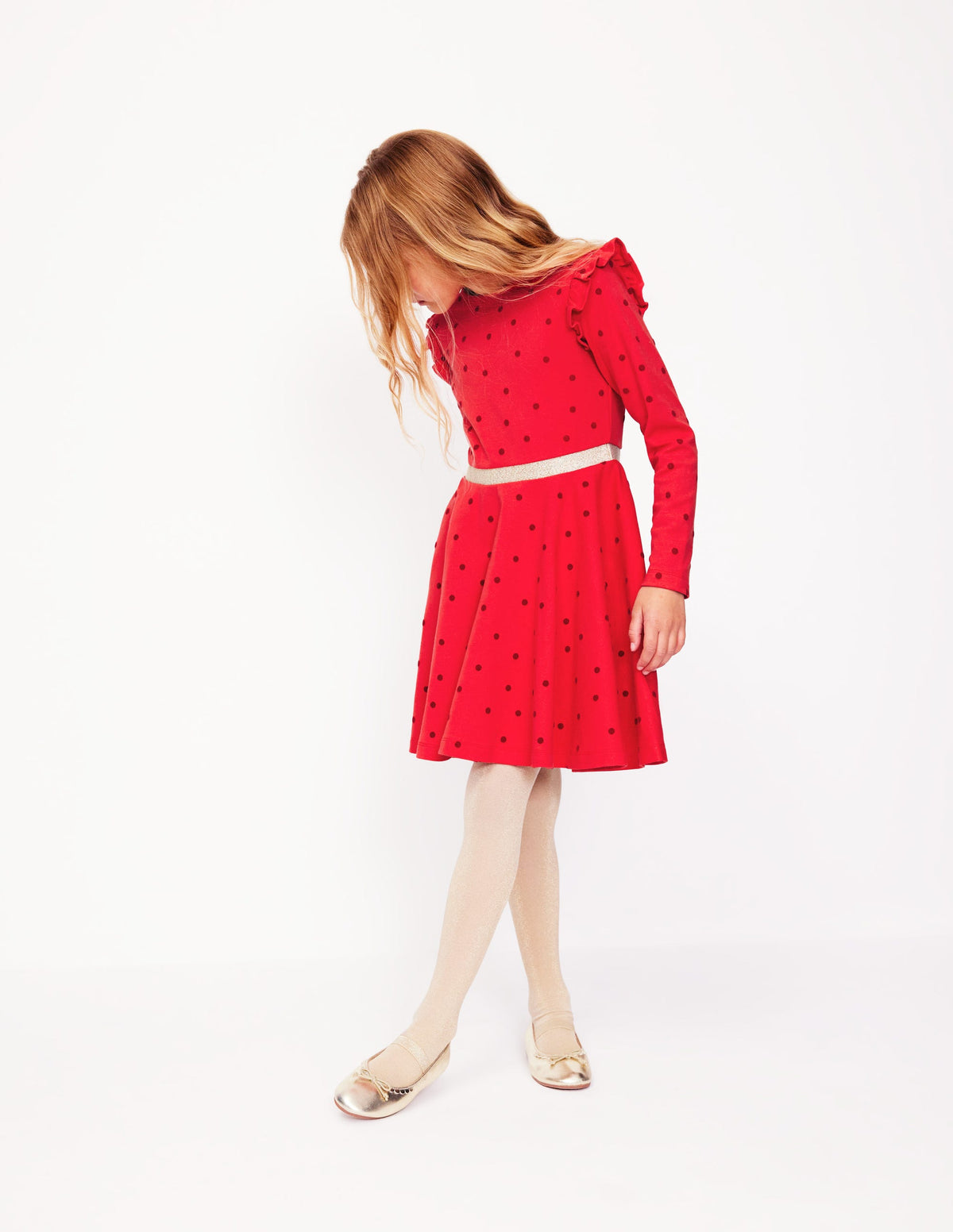 Mabel Twirly Ballerina Dress-Poppy Red Flocked Spot - Image 1