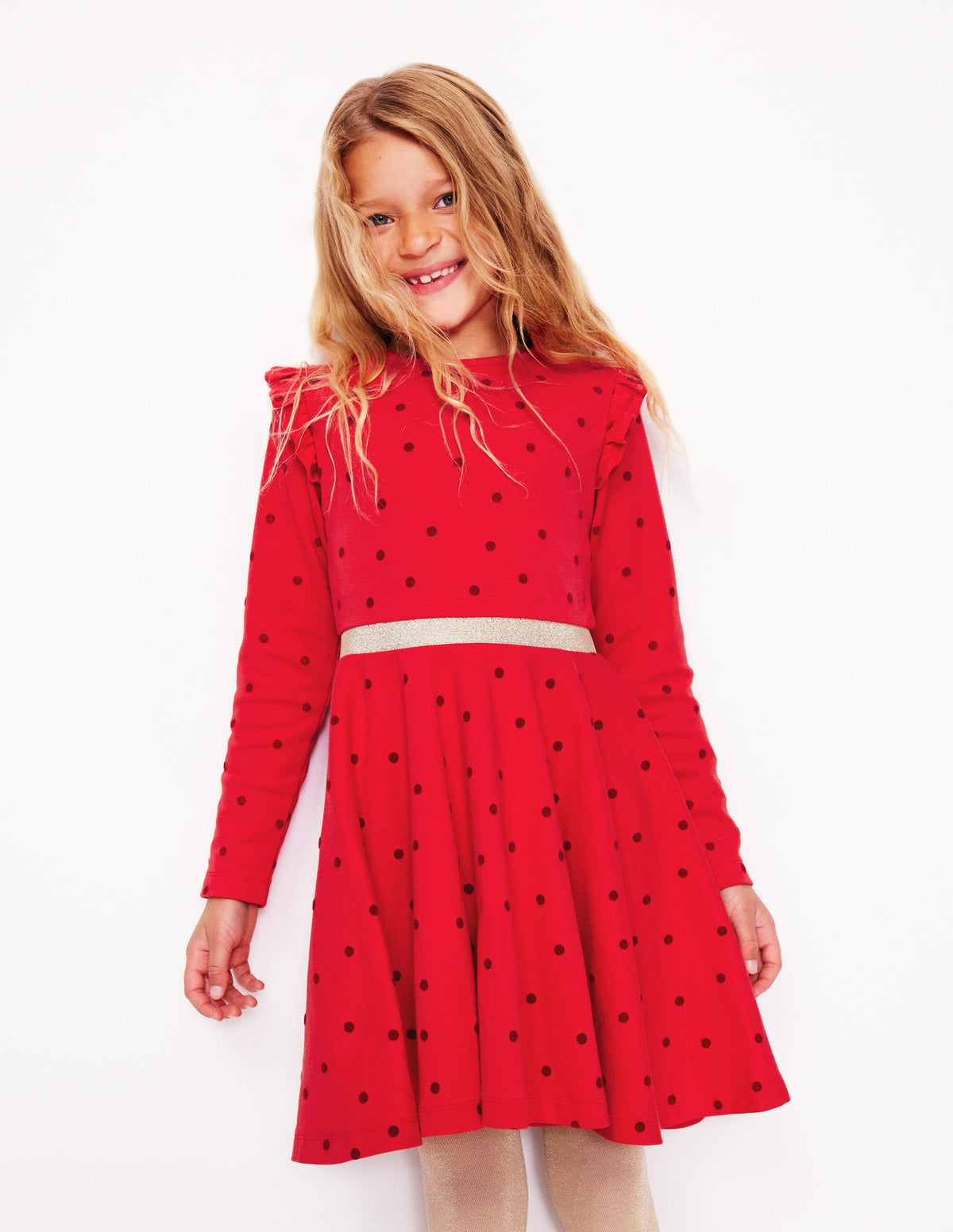 Mabel Twirly Ballerina Dress-Poppy Red Flocked Spot-2