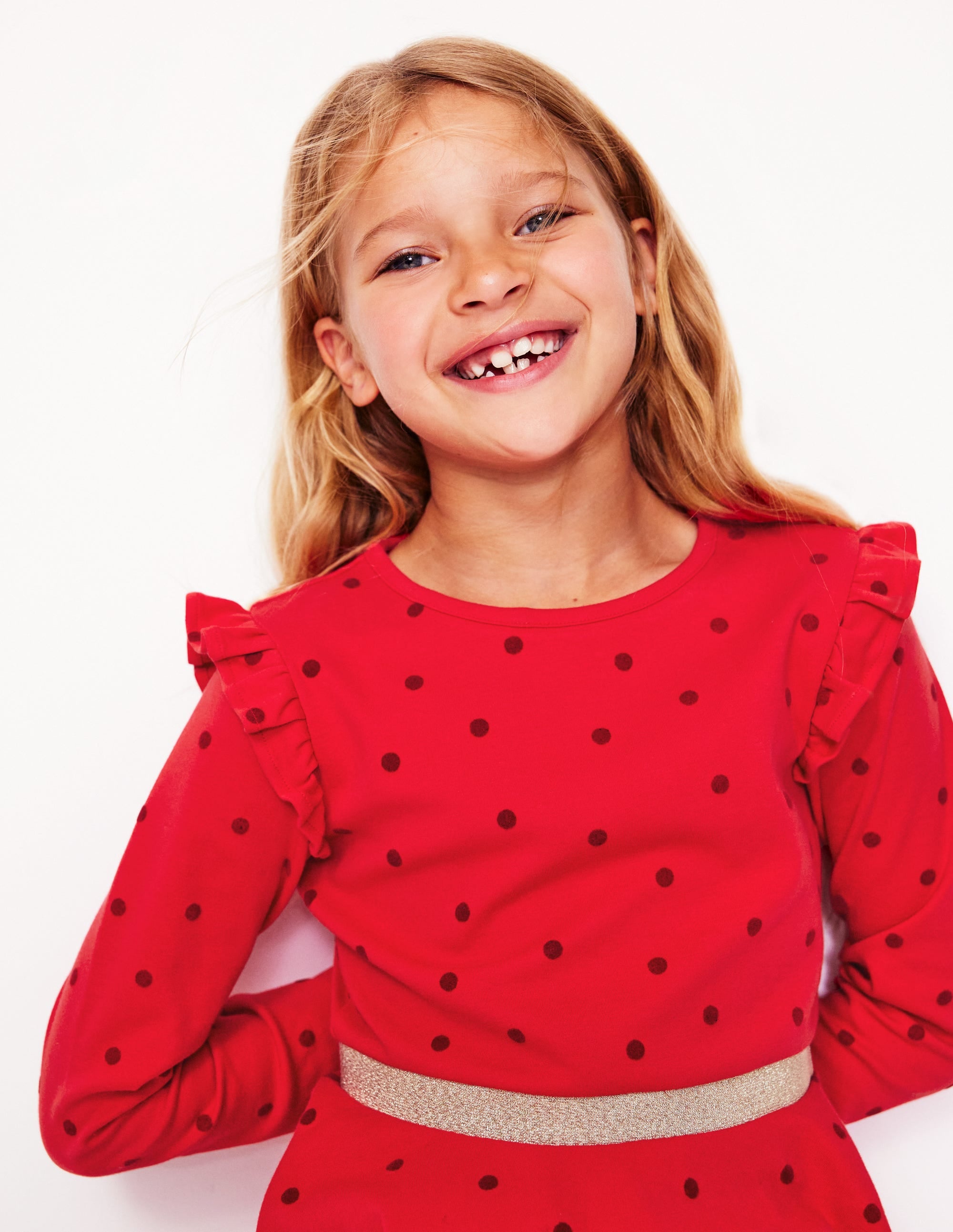 Mabel Twirly Ballerina Dress-Poppy Red Flocked Spot - Image 3