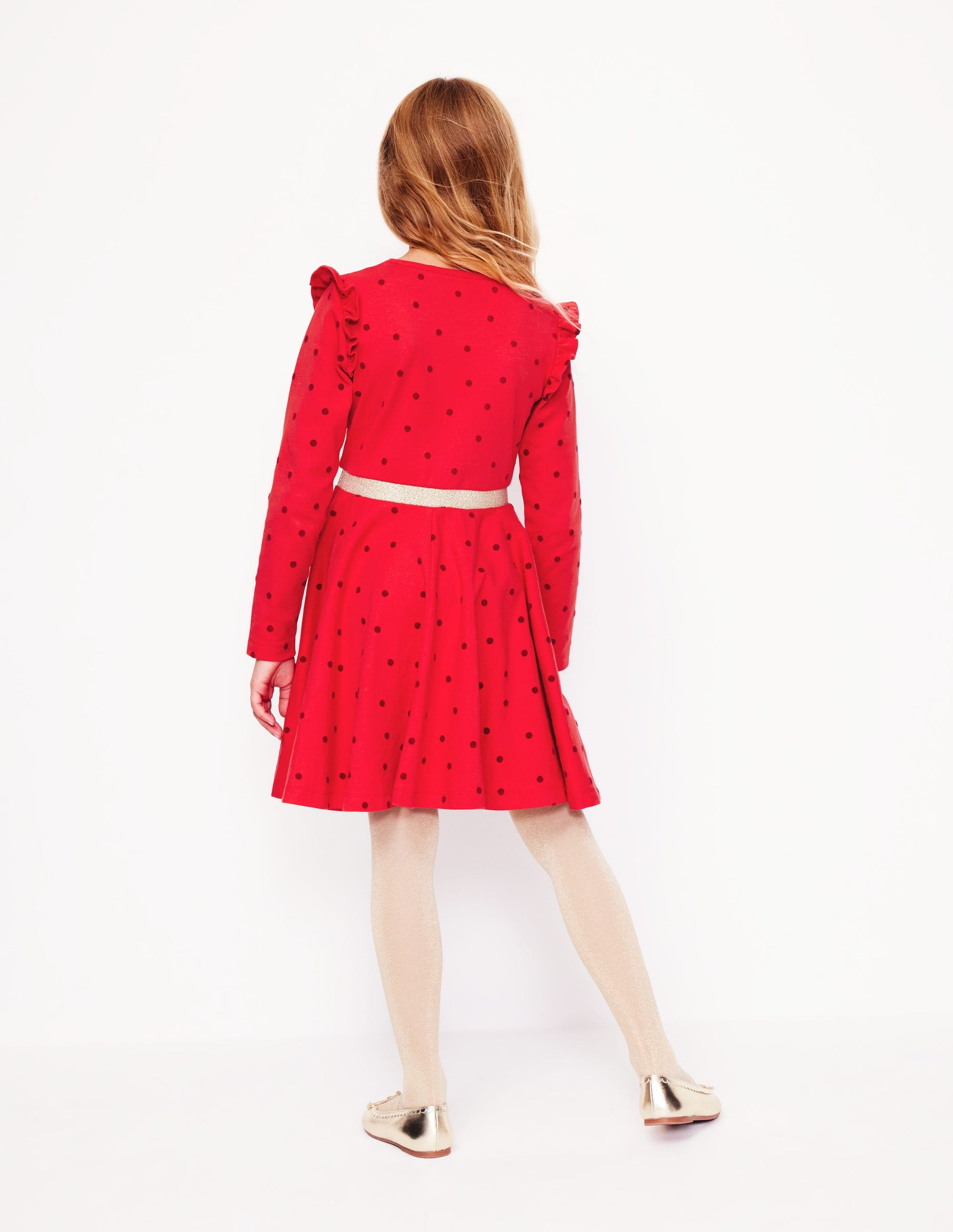 Mabel Twirly Ballerina Dress-Poppy Red Flocked Spot-4