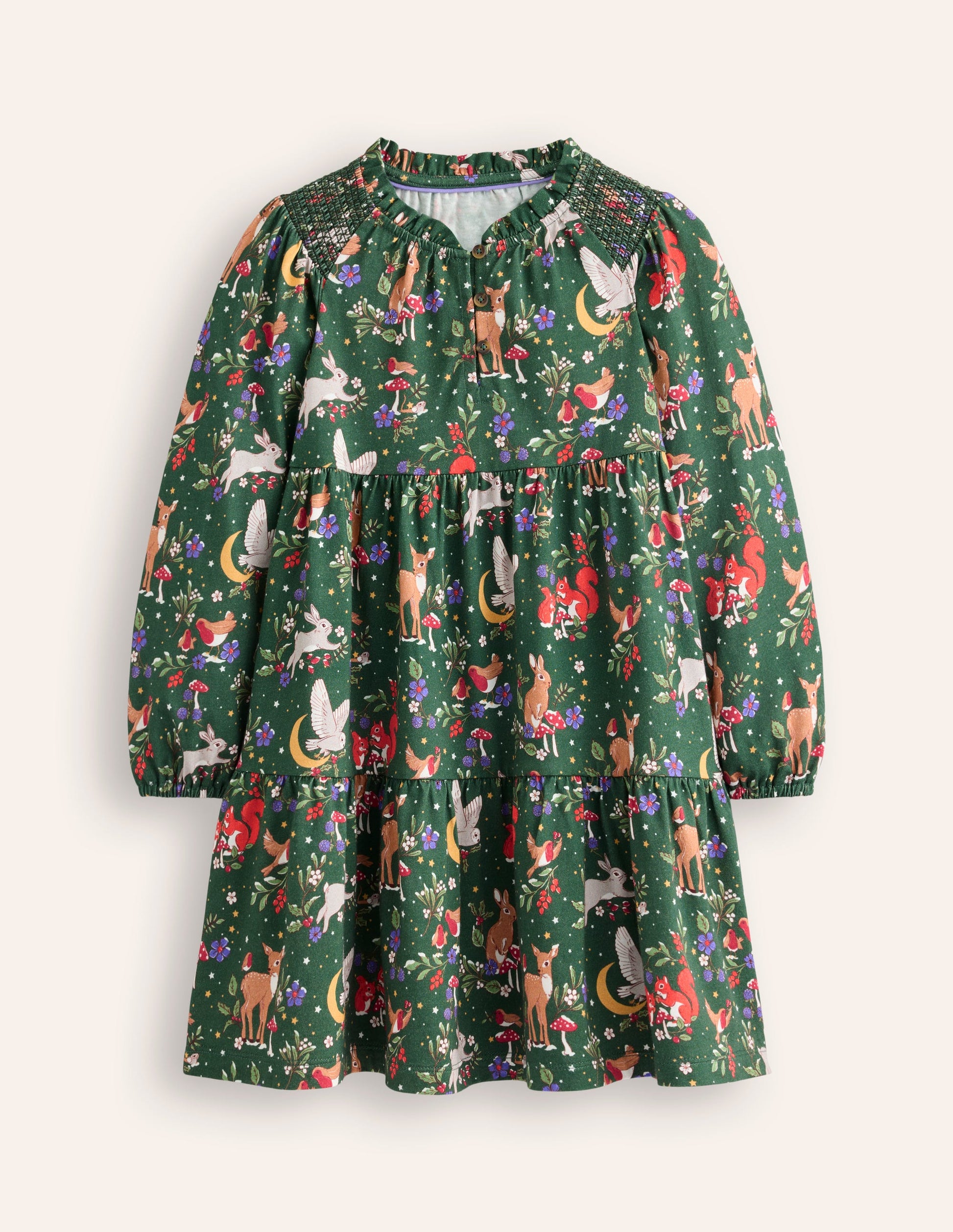 Tiered Jersey Dress-Pine Festive Woodland-1