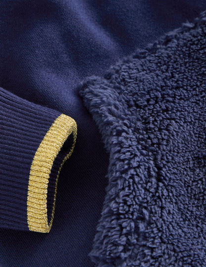 Fleece Novelty Hoodie Dress-College Navy Cat-3