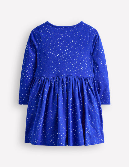Appliqué Hem Jersey Dress-Soft Starboard Blue Christmas-5