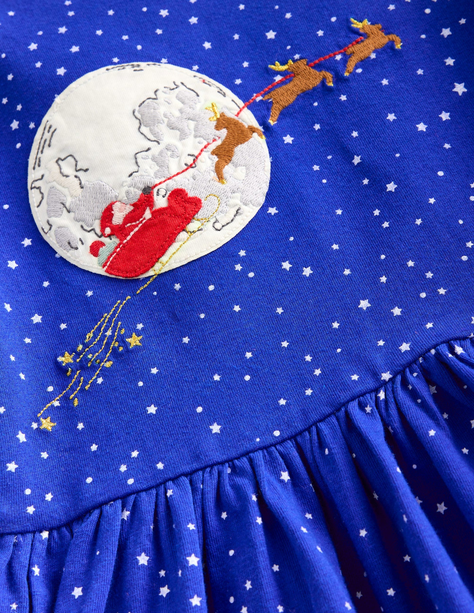 Appliqué Hem Jersey Dress-Soft Starboard Blue Christmas-6