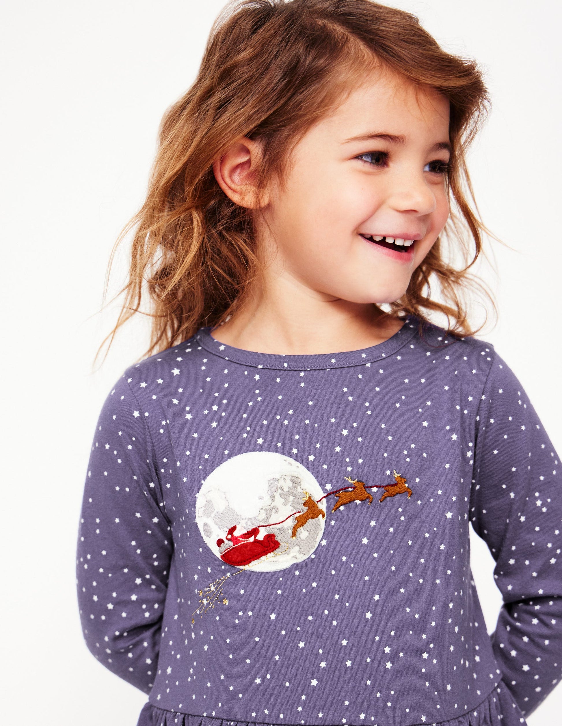 Appliqué Hem Jersey Dress-Soft Starboard Blue Christmas-3