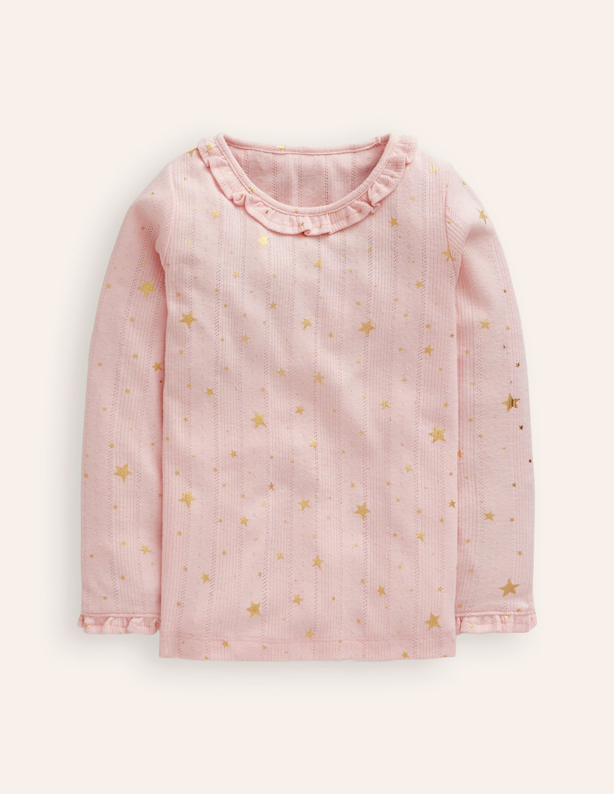 Ruffle Sparkle Pointelle-Chalk Pink Gold Foil Star - Image 1