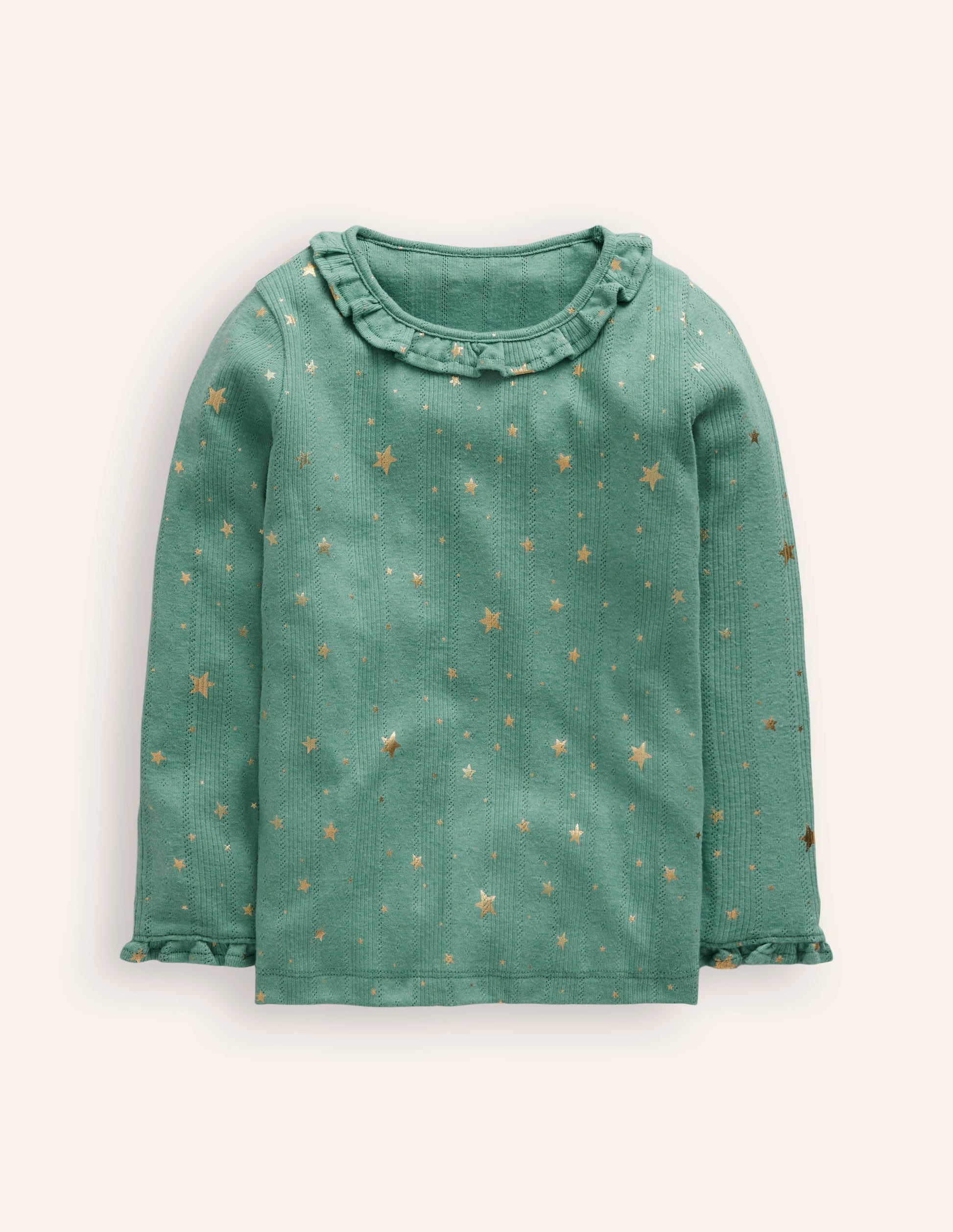 Ruffle Sparkle Pointelle-Eucalyptus Gold Foil Star-1