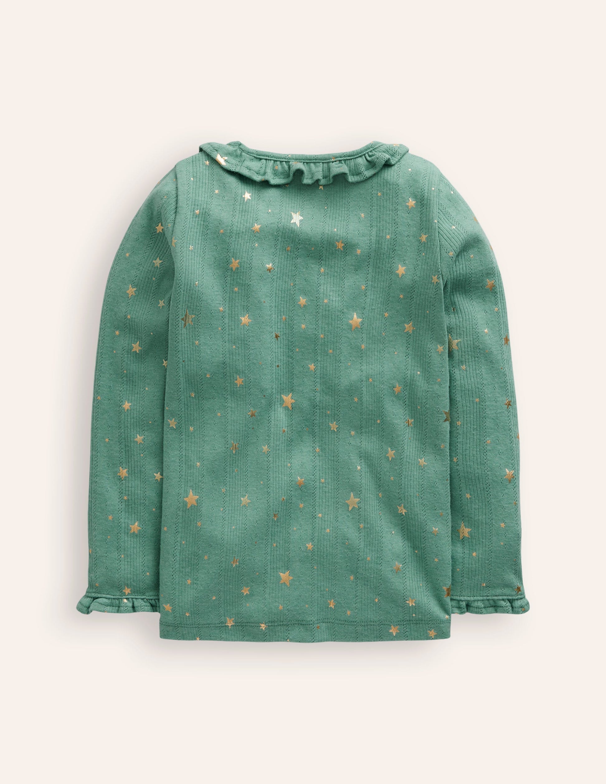 Ruffle Sparkle Pointelle-Eucalyptus Gold Foil Star-2