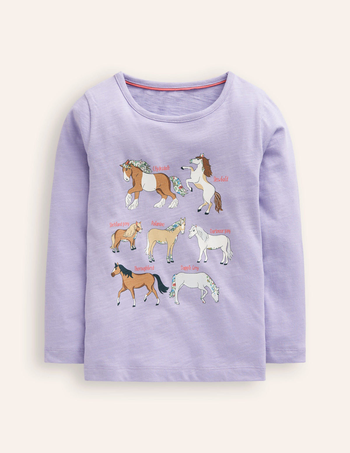 Printed Graphic T-Shirt-Misty Lavendar Horses-1