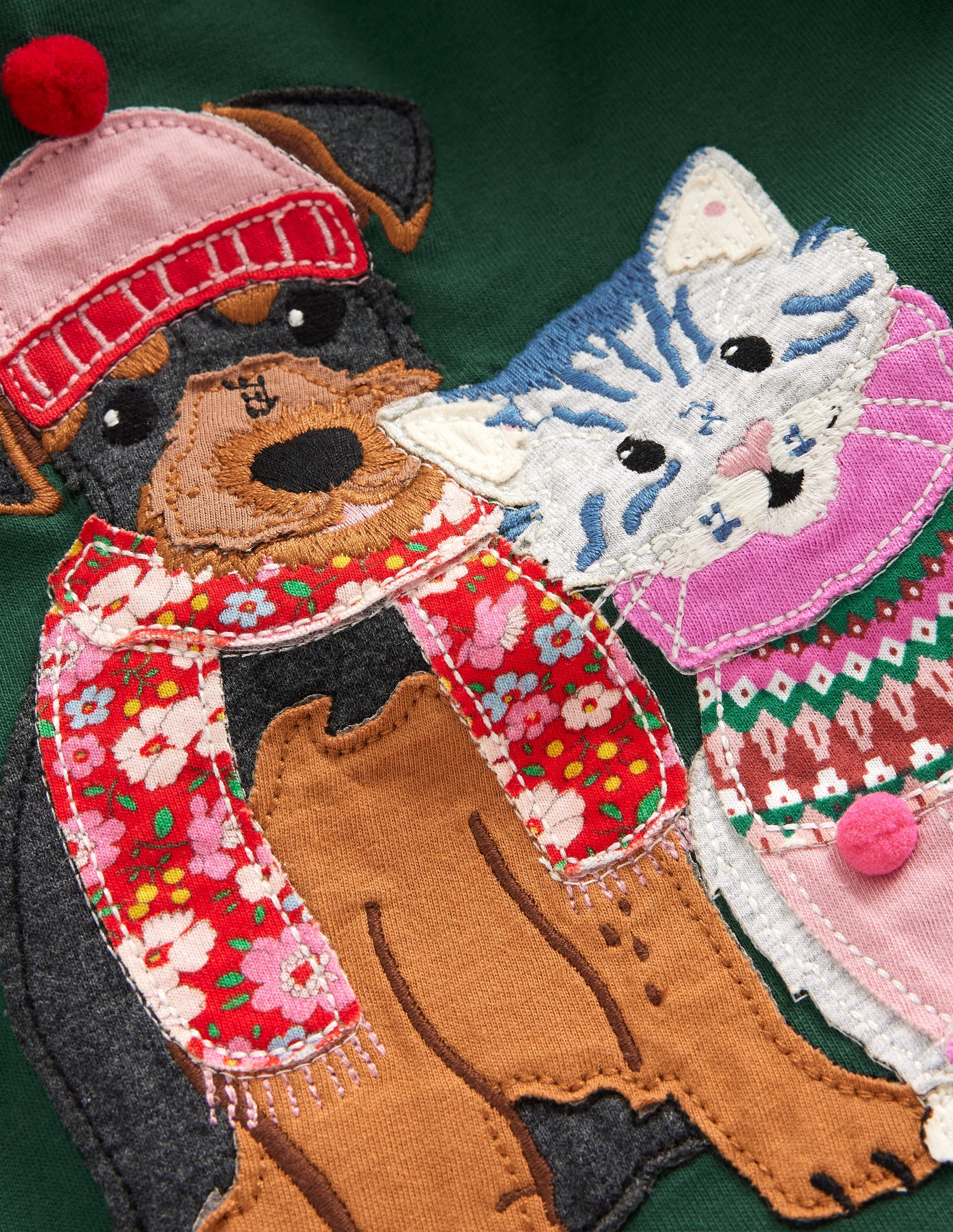 Appliqué Long Sleeve Top-Jewel Green Winter Friends - Image 3