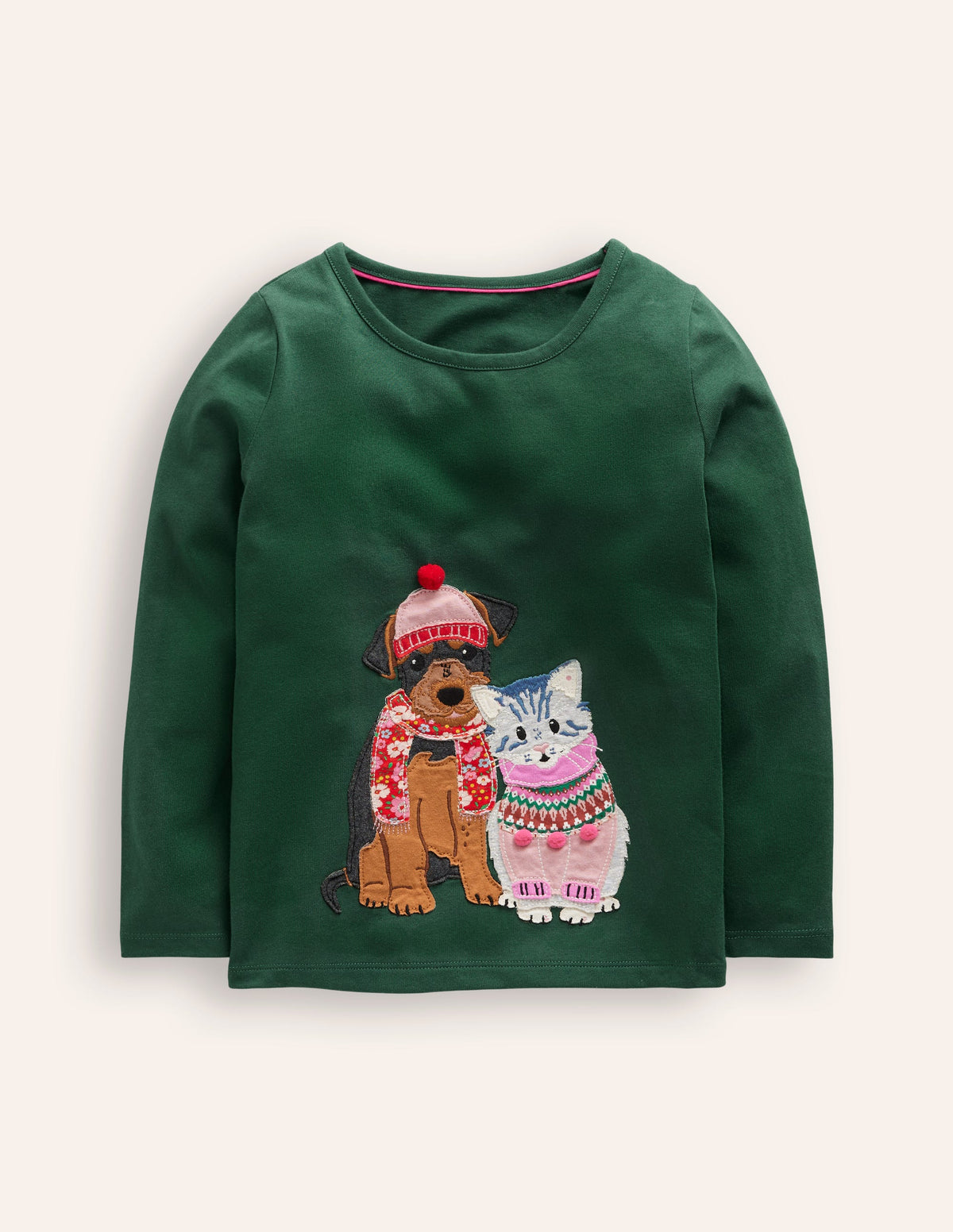 Appliqué Long Sleeve Top-Jewel Green Winter Friends - Image 1