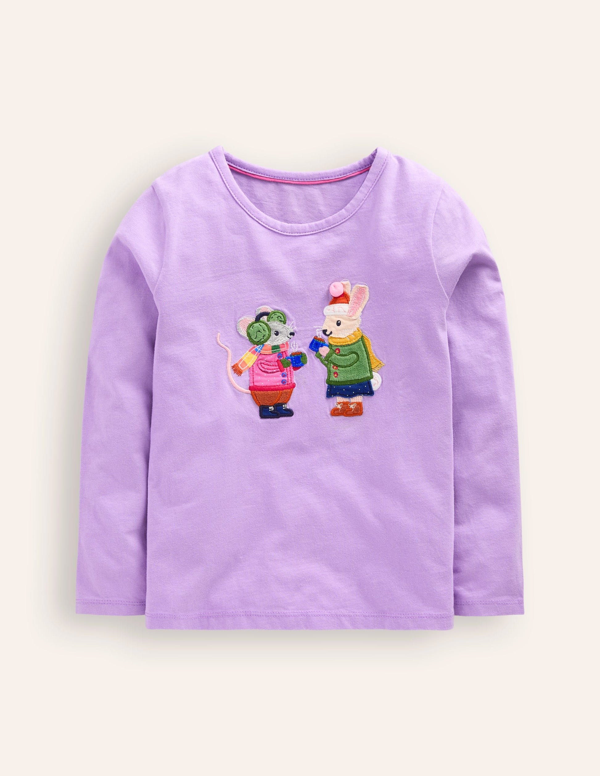 Appliqué Long Sleeve Top-Aster Purple Woodland Friends-1