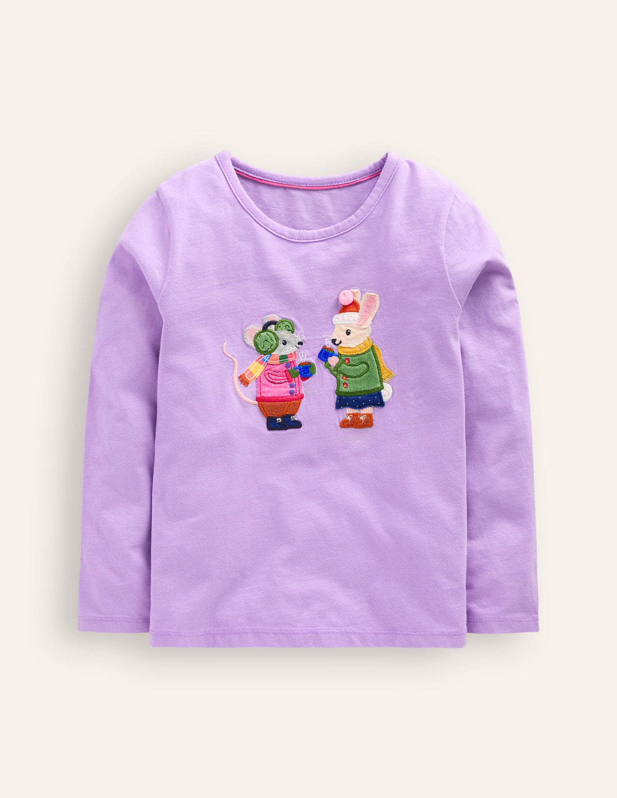 Appliqué Long Sleeve Top-Aster Purple Woodland Friends - Image 1