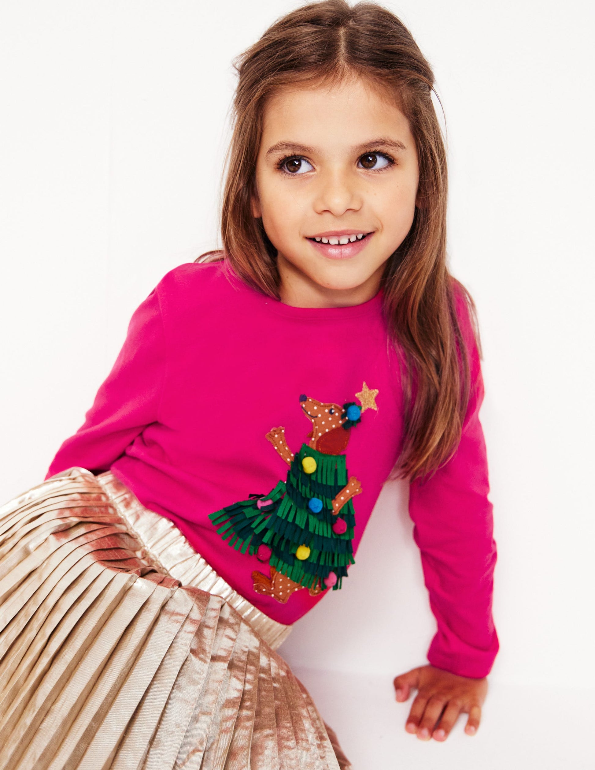 Appliqué Long Sleeve Top-Tickled Pink Dog-1